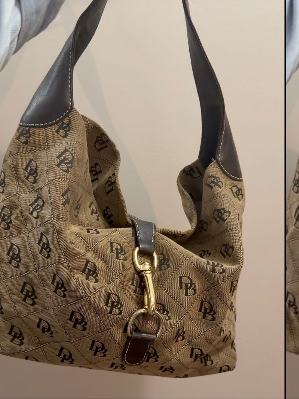 Monogram Canvas Hobo Bag in Tan and Dark Brown